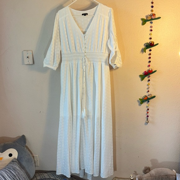 Floryday Dresses & Skirts - Floryday White cotton, summer Maxi Dress with white string, tassels, and buttons
